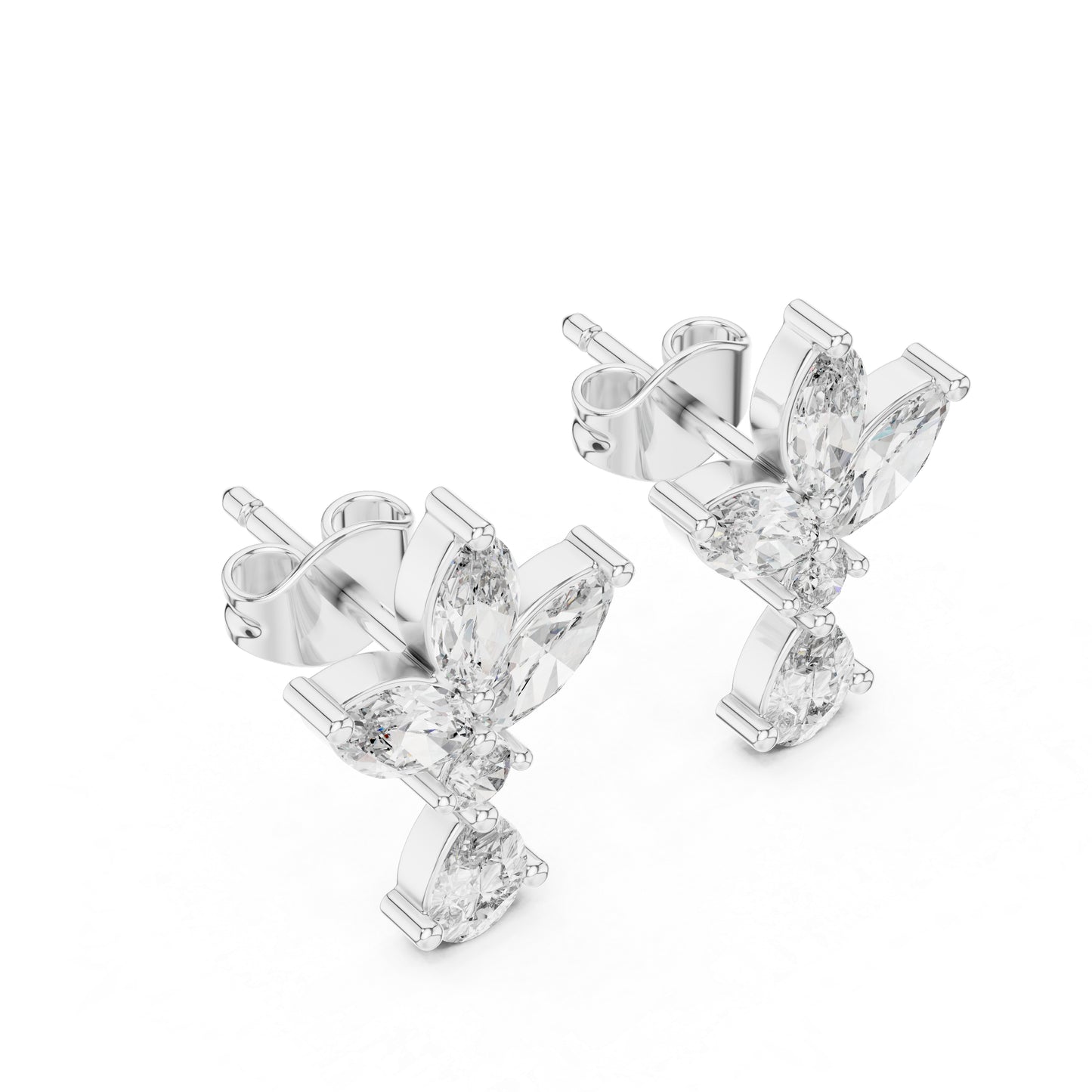 Pure Carat 14K White Gold Engagement Stud Earrings | Marquise, Pear & Round Diamonds