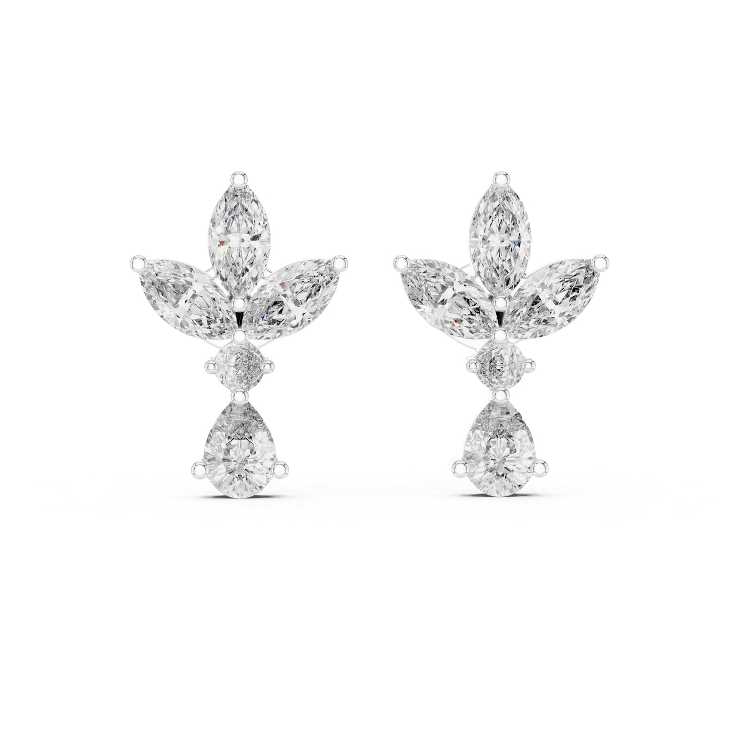 Pure Carat 14K White Gold Engagement Stud Earrings | Marquise, Pear & Round Diamonds