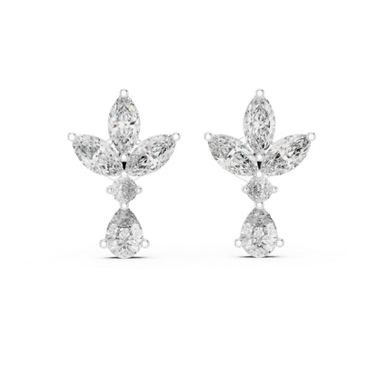 Pure Carat 14K White Gold Engagement Stud Earrings | Marquise, Pear & Round Diamonds