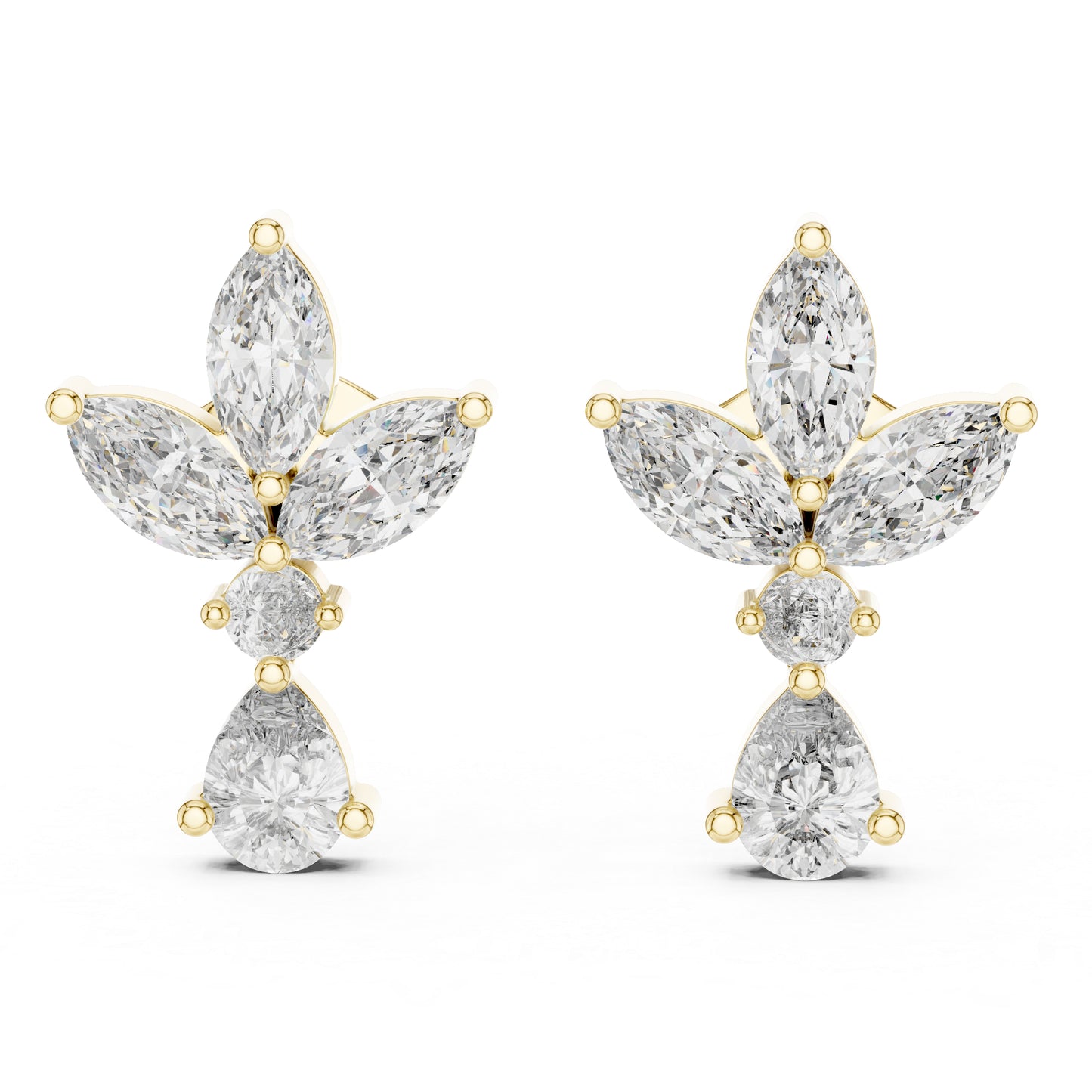 Pure Carat 14K White Gold Engagement Stud Earrings | Marquise, Pear & Round Diamonds