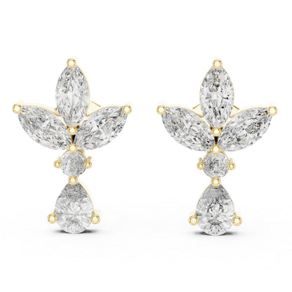 Pure Carat 14K White Gold Engagement Stud Earrings | Marquise, Pear & Round Diamonds