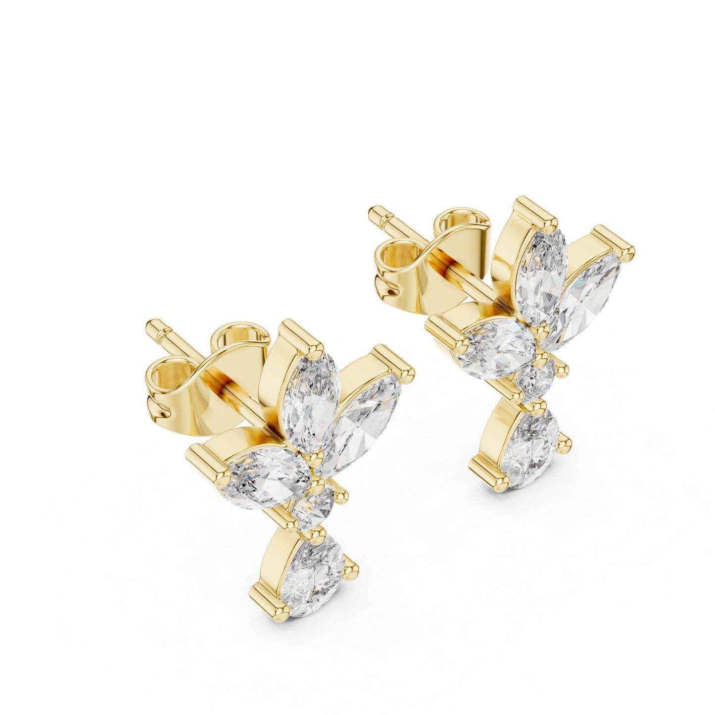 Pure Carat 14K White Gold Engagement Stud Earrings | Marquise, Pear & Round Diamonds