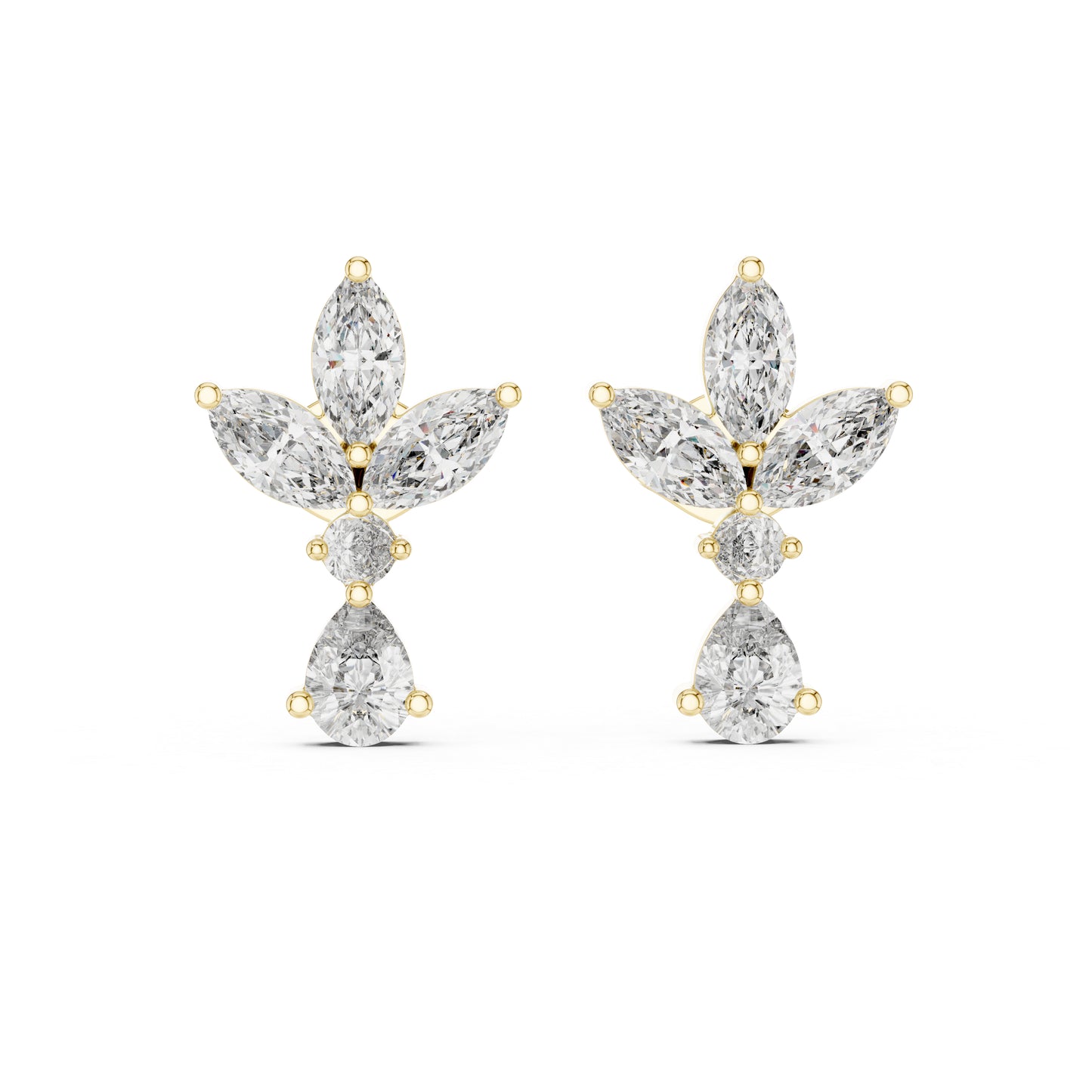 Pure Carat 14K White Gold Engagement Stud Earrings | Marquise, Pear & Round Diamonds