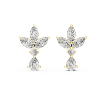 Pure Carat 14K White Gold Engagement Stud Earrings | Marquise, Pear & Round Diamonds