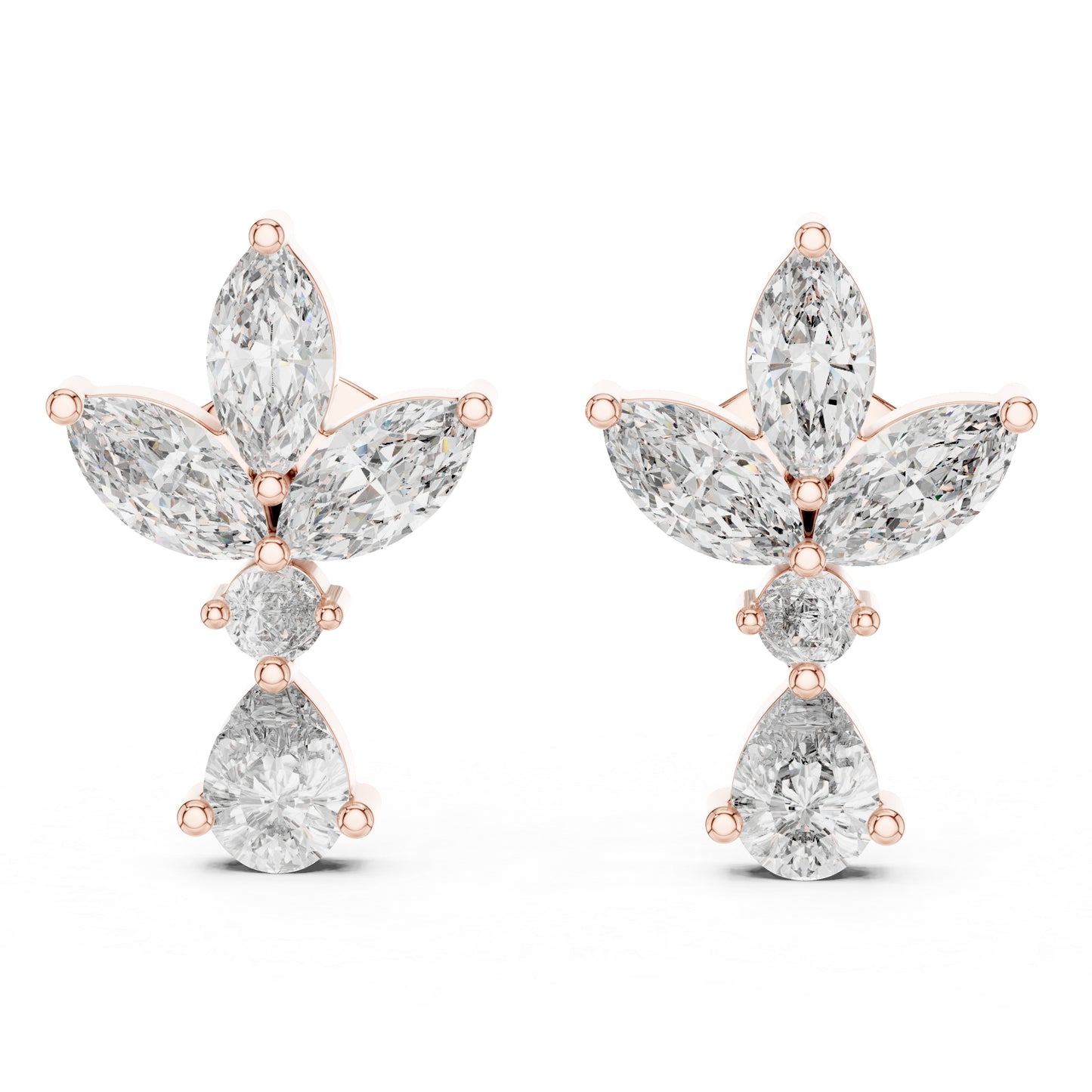 Pure Carat 14K White Gold Engagement Stud Earrings | Marquise, Pear & Round Diamonds