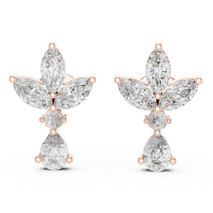 Pure Carat 14K White Gold Engagement Stud Earrings | Marquise, Pear & Round Diamonds