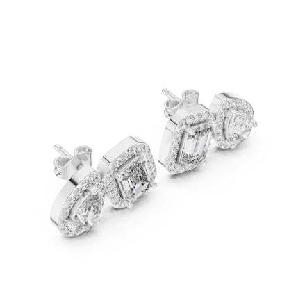 18K Yellow Gold Emerald/Pear/Round Diamond Stud Earrings for Women | Bridal | Pure Carat