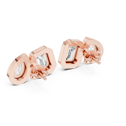 18K Yellow Gold Emerald/Pear/Round Diamond Stud Earrings for Women | Bridal | Pure Carat