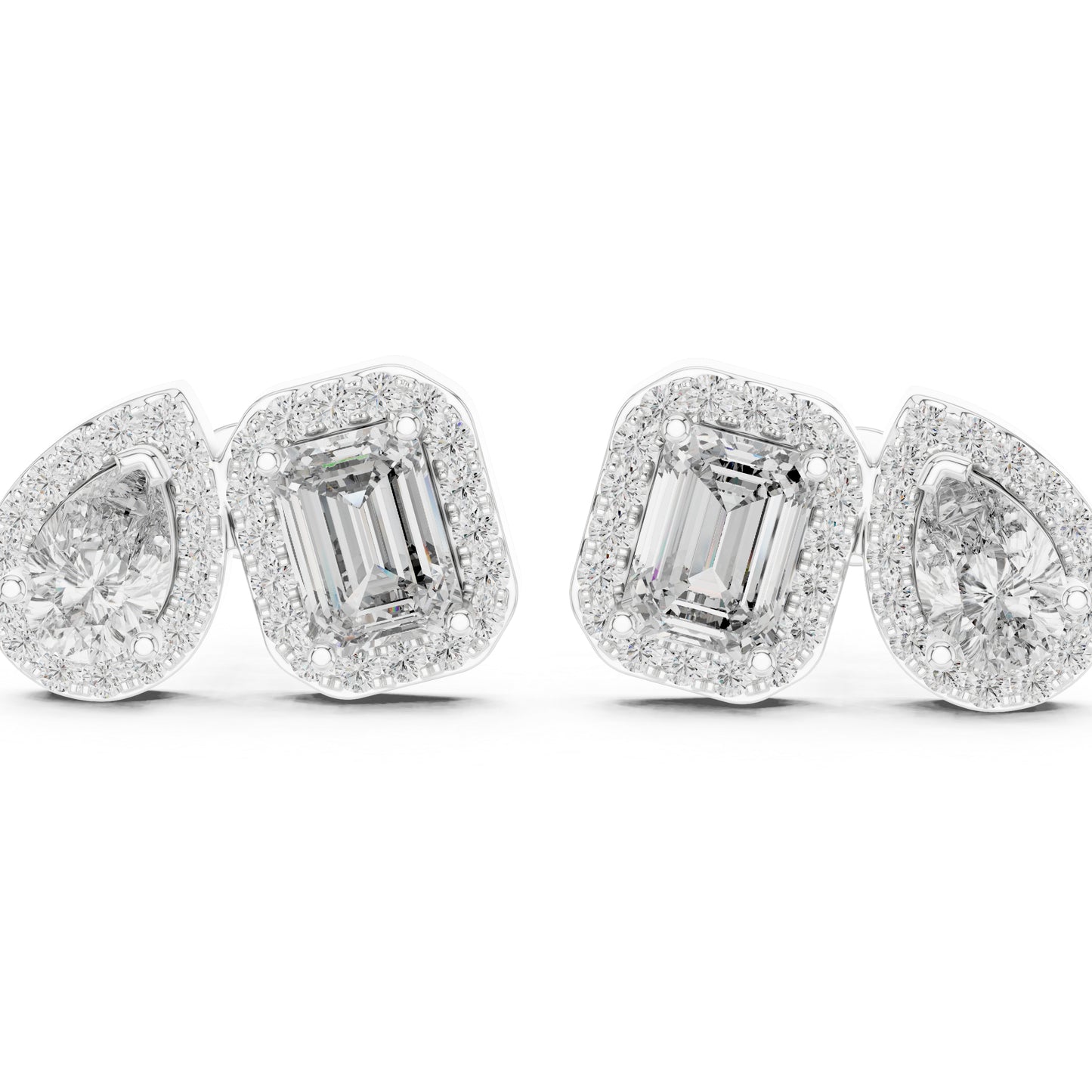 18K Yellow Gold Emerald/Pear/Round Diamond Stud Earrings for Women | Bridal | Pure Carat