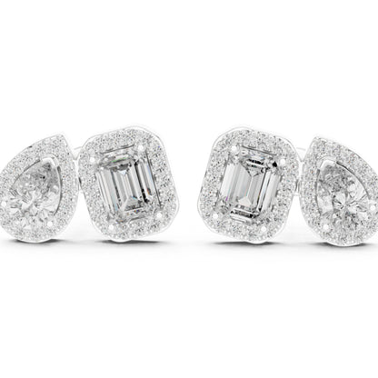 18K Yellow Gold Emerald/Pear/Round Diamond Stud Earrings for Women | Bridal | Pure Carat