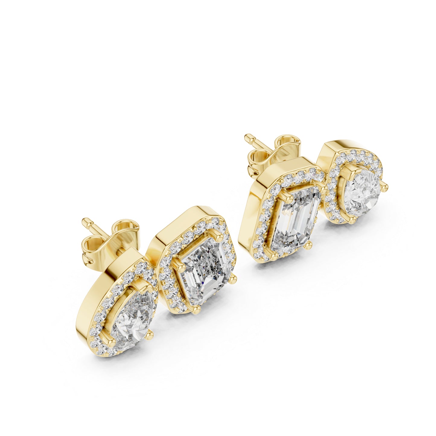 18K Yellow Gold Emerald/Pear/Round Diamond Stud Earrings for Women | Bridal | Pure Carat