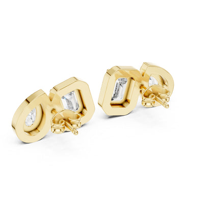 18K Yellow Gold Emerald/Pear/Round Diamond Stud Earrings for Women | Bridal | Pure Carat