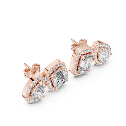 18K Yellow Gold Emerald/Pear/Round Diamond Stud Earrings for Women | Bridal | Pure Carat