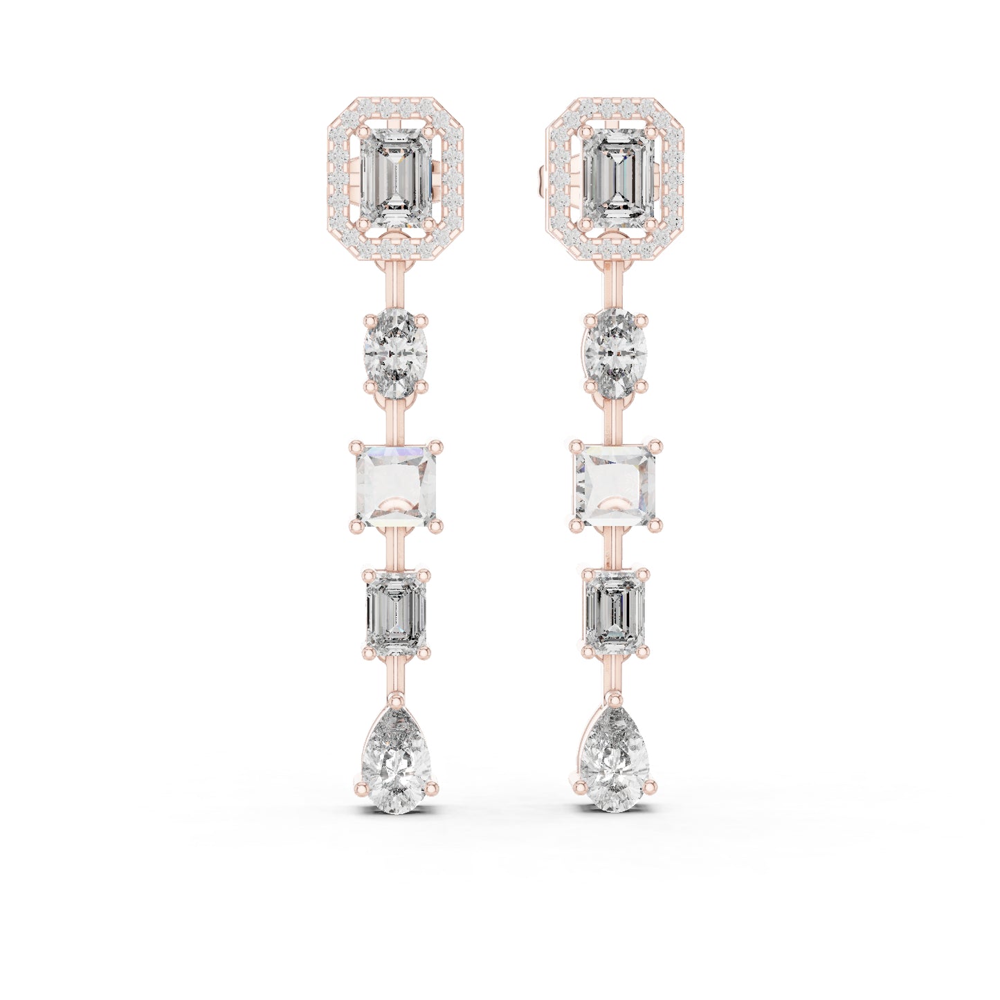 14k Rose Gold Emerald/Oval/Princess/Pear Cut Diamond Party Wear Stud Earrings | Pure Carat
