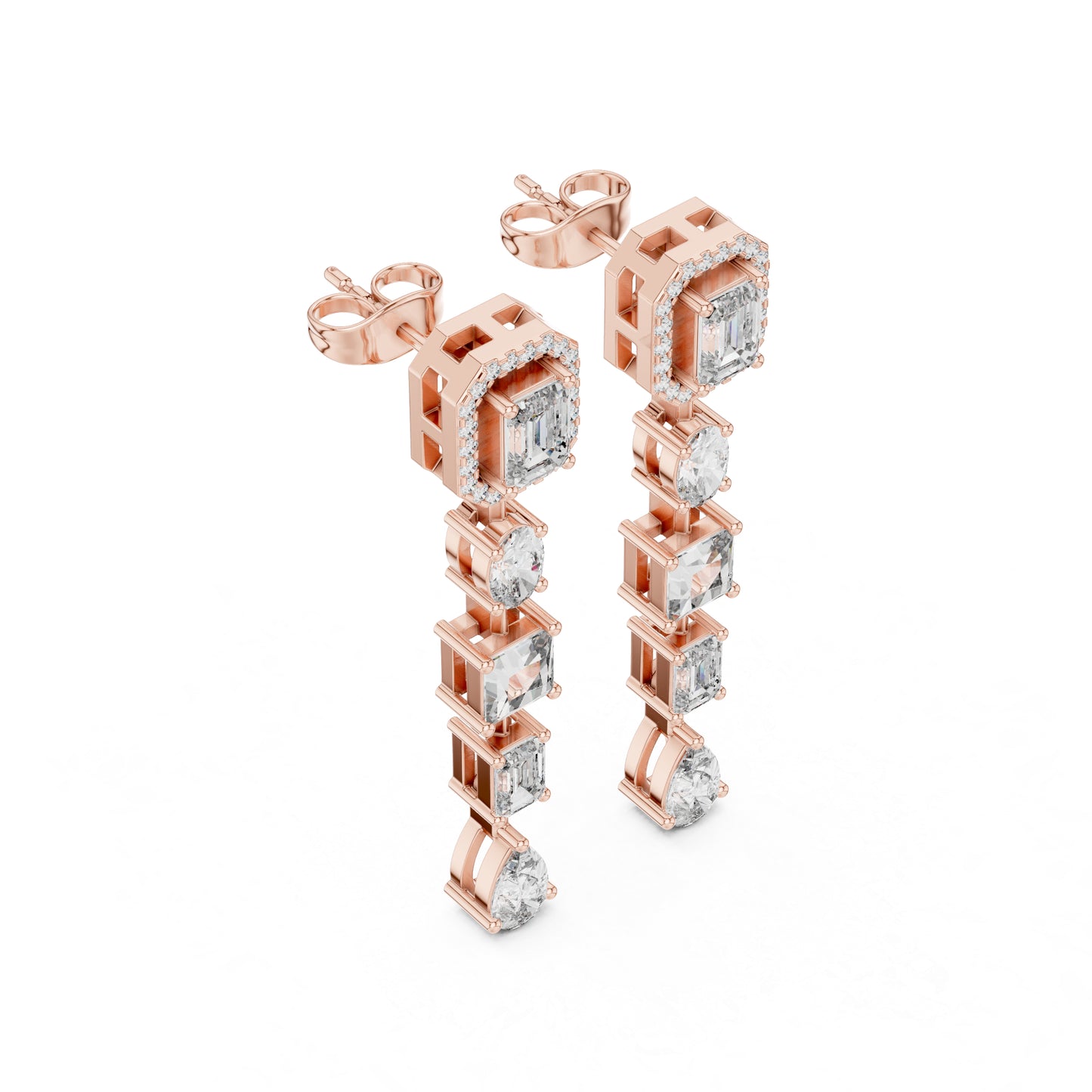 14k Rose Gold Emerald/Oval/Princess/Pear Cut Diamond Party Wear Stud Earrings | Pure Carat