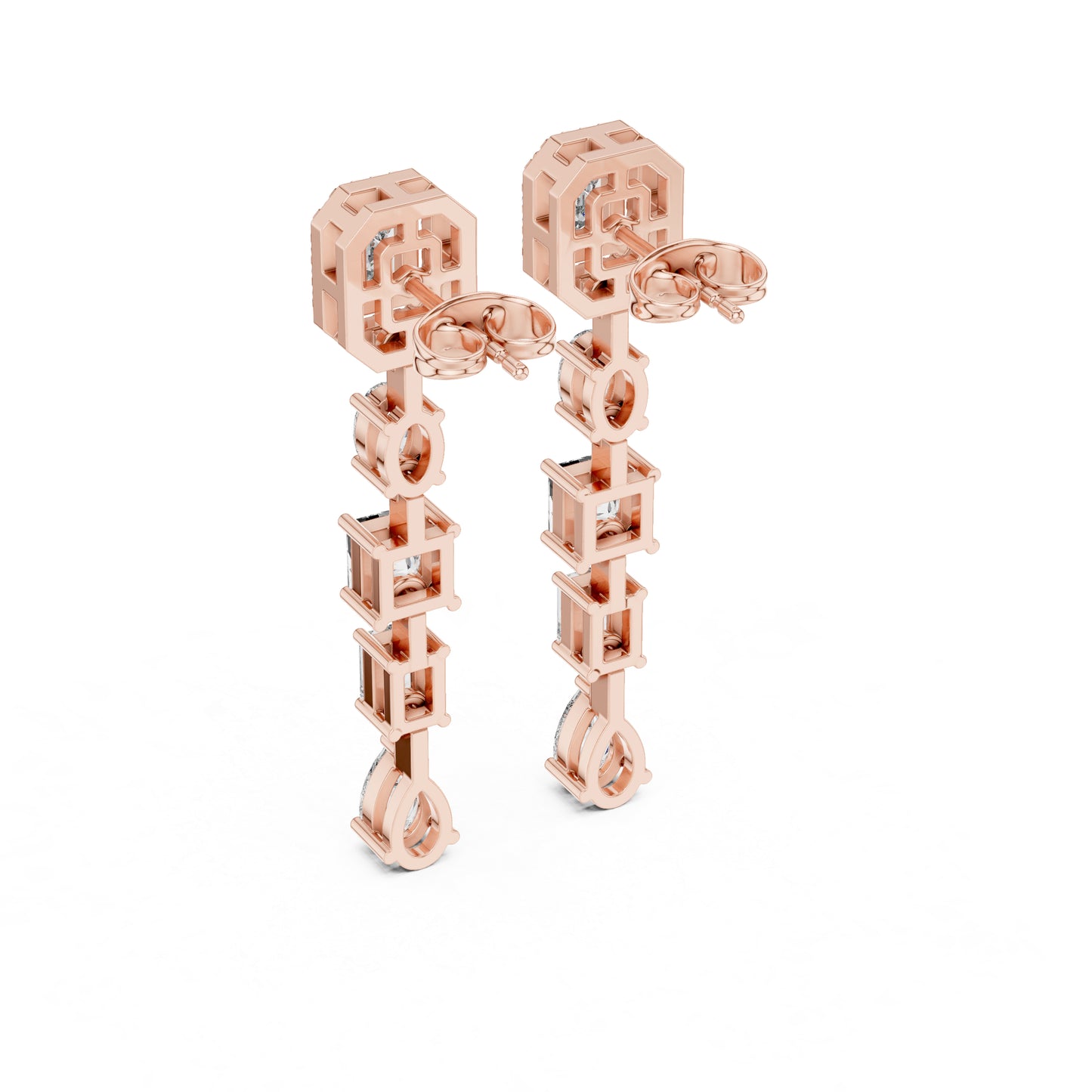 14k Rose Gold Emerald/Oval/Princess/Pear Cut Diamond Party Wear Stud Earrings | Pure Carat