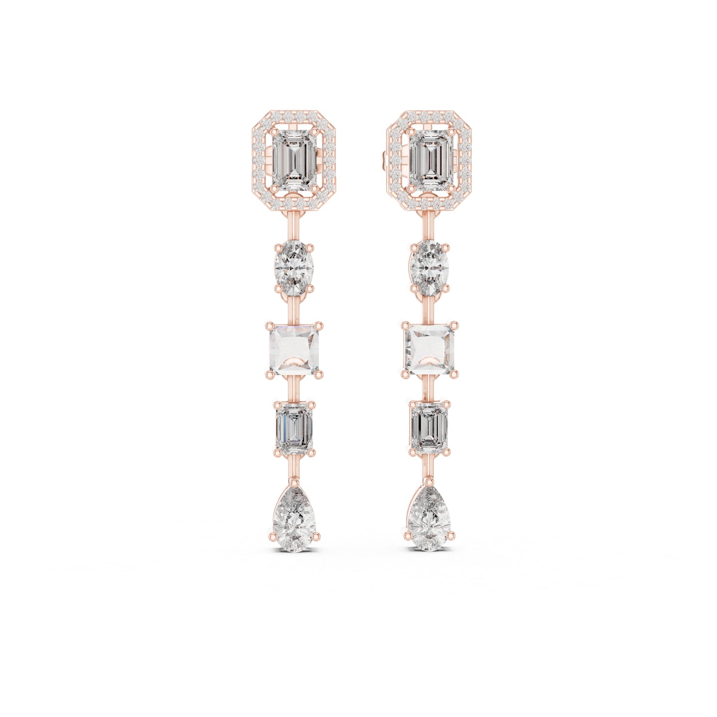 14k Rose Gold Emerald/Oval/Princess/Pear Cut Diamond Party Wear Stud Earrings | Pure Carat