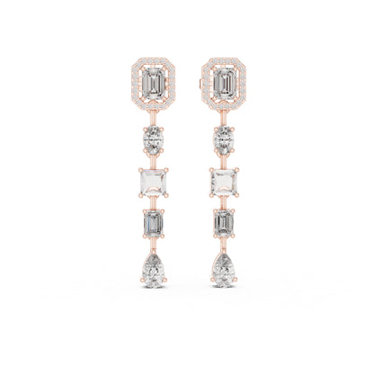 14k Rose Gold Emerald/Oval/Princess/Pear Cut Diamond Party Wear Stud Earrings | Pure Carat