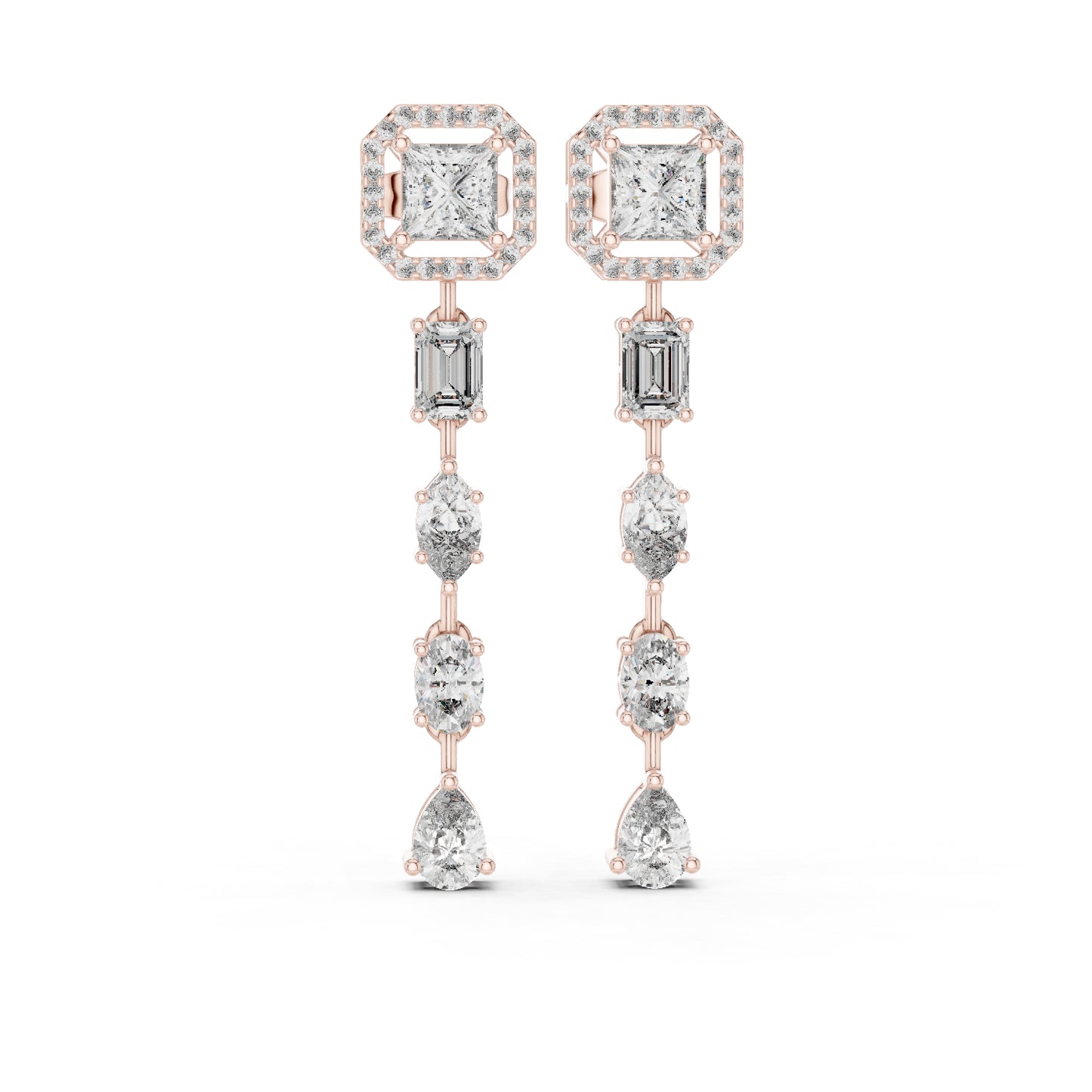 14k White Gold Princess/Emerald/Oval/Marquise Cut Diamond Engagement Stud Earrings | Pure Carat