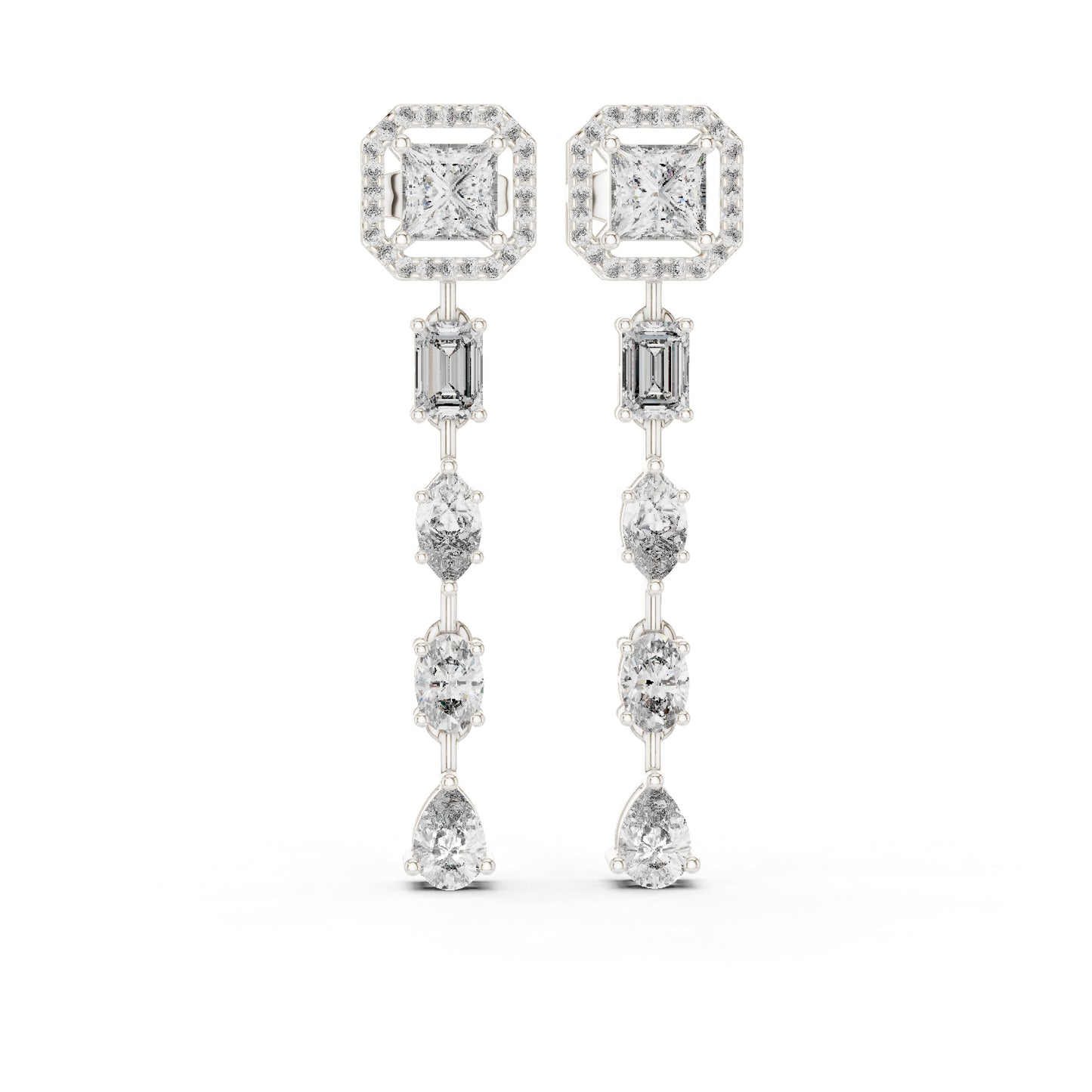 14k White Gold Princess/Emerald/Oval/Marquise Cut Diamond Engagement Stud Earrings | Pure Carat