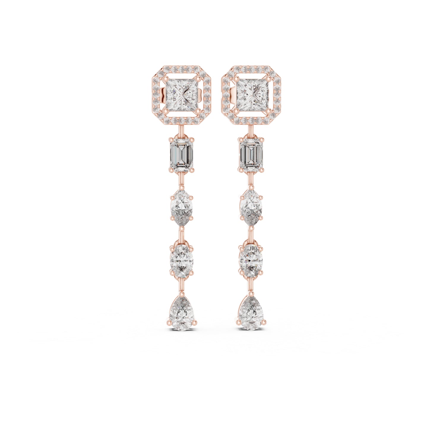 14k White Gold Princess/Emerald/Oval/Marquise Cut Diamond Engagement Stud Earrings | Pure Carat