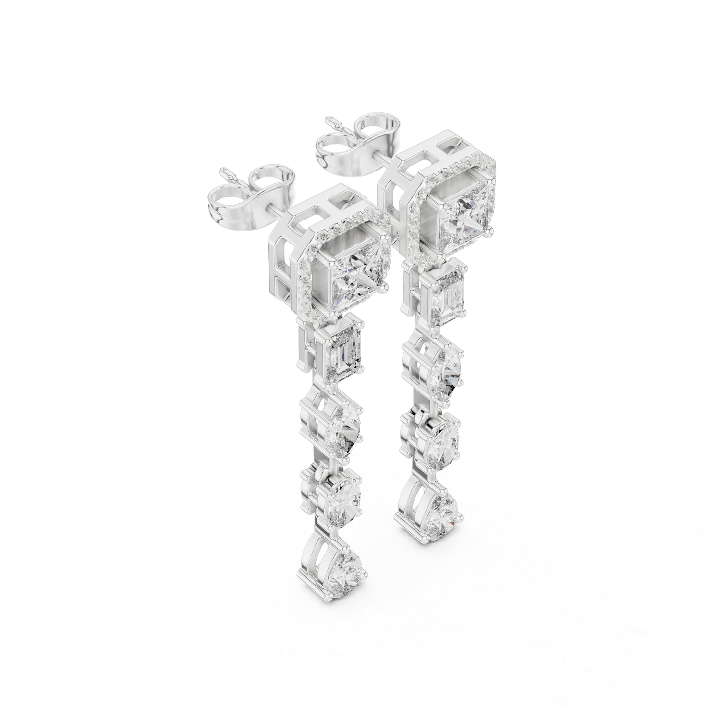 14k White Gold Princess/Emerald/Oval/Marquise Cut Diamond Engagement Stud Earrings | Pure Carat