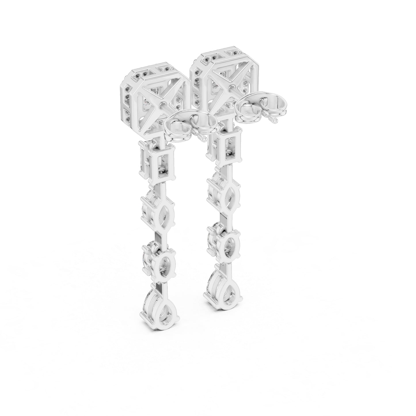 14k White Gold Princess/Emerald/Oval/Marquise Cut Diamond Engagement Stud Earrings | Pure Carat