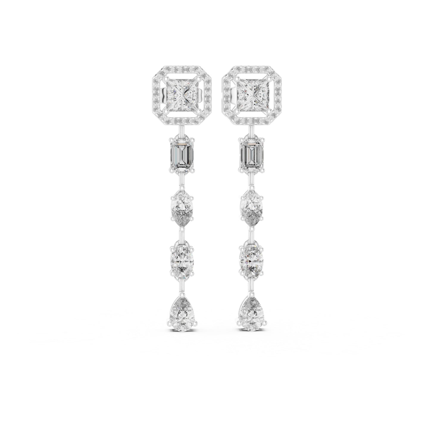 14k White Gold Princess/Emerald/Oval/Marquise Cut Diamond Engagement Stud Earrings | Pure Carat