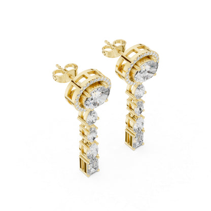 18k Yellow Gold Emerald/Marquise/Pear/Oval Cut Diamond Anniversary Earrings for Women | Pure Carat