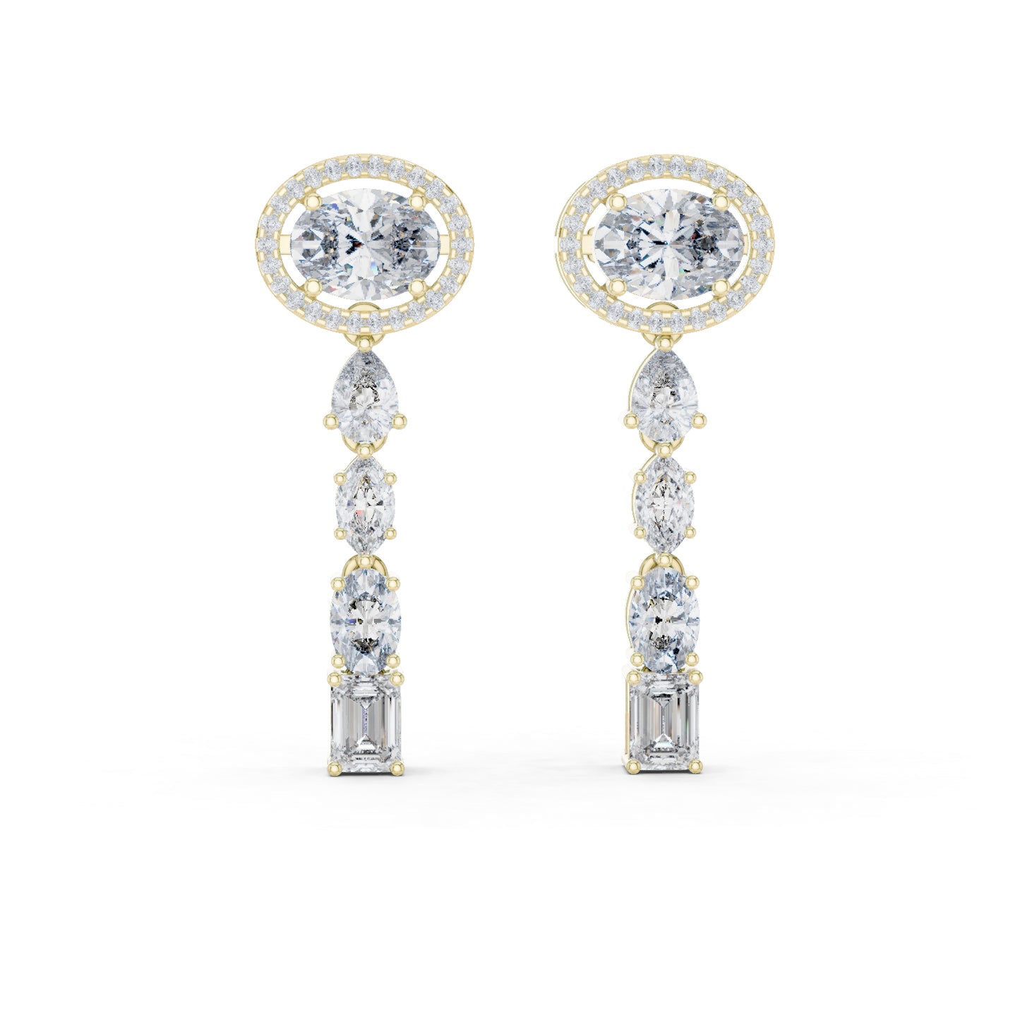 18k Yellow Gold Emerald/Marquise/Pear/Oval Cut Diamond Anniversary Earrings for Women | Pure Carat