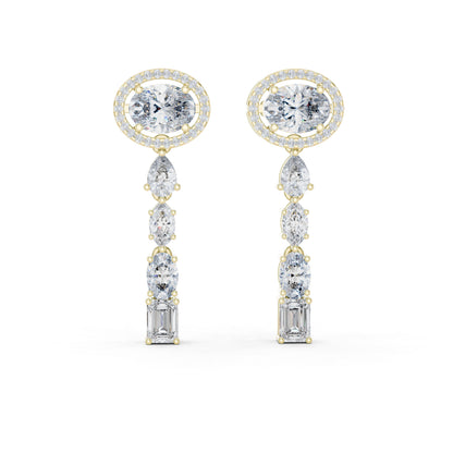 18k Yellow Gold Emerald/Marquise/Pear/Oval Cut Diamond Anniversary Earrings for Women | Pure Carat