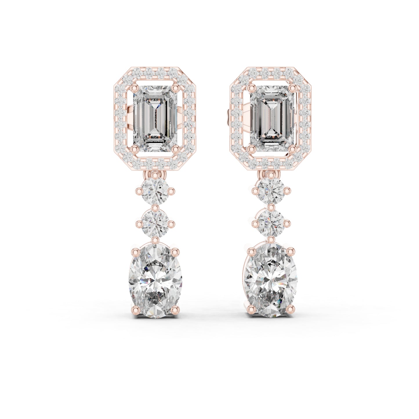 14k Rose Gold Oval/Emerald/Round Cut Diamond Party Wear Earrings for Women | Pure Carat
