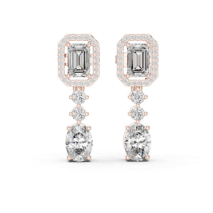 14k Rose Gold Oval/Emerald/Round Cut Diamond Party Wear Earrings for Women | Pure Carat