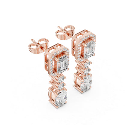 14k Rose Gold Oval/Emerald/Round Cut Diamond Party Wear Earrings for Women | Pure Carat