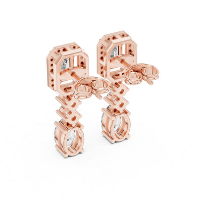 14k Rose Gold Oval/Emerald/Round Cut Diamond Party Wear Earrings for Women | Pure Carat
