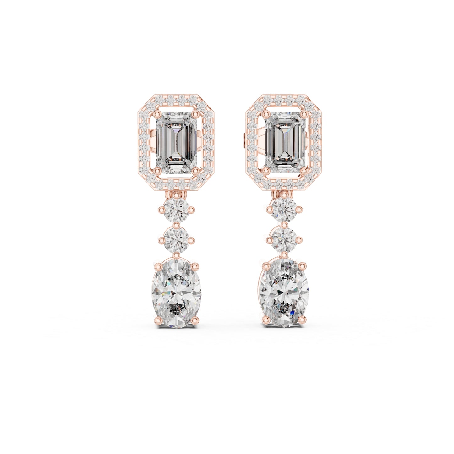 14k Rose Gold Oval/Emerald/Round Cut Diamond Party Wear Earrings for Women | Pure Carat