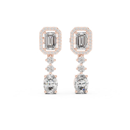 14k Rose Gold Oval/Emerald/Round Cut Diamond Party Wear Earrings for Women | Pure Carat