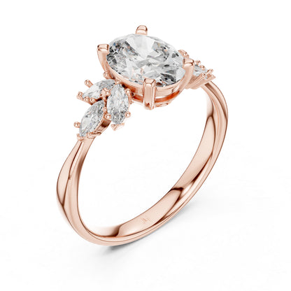 Oval & Marquise Lab-Grown Diamond Solitaire Ring in 14K Yellow Gold | PureCarat