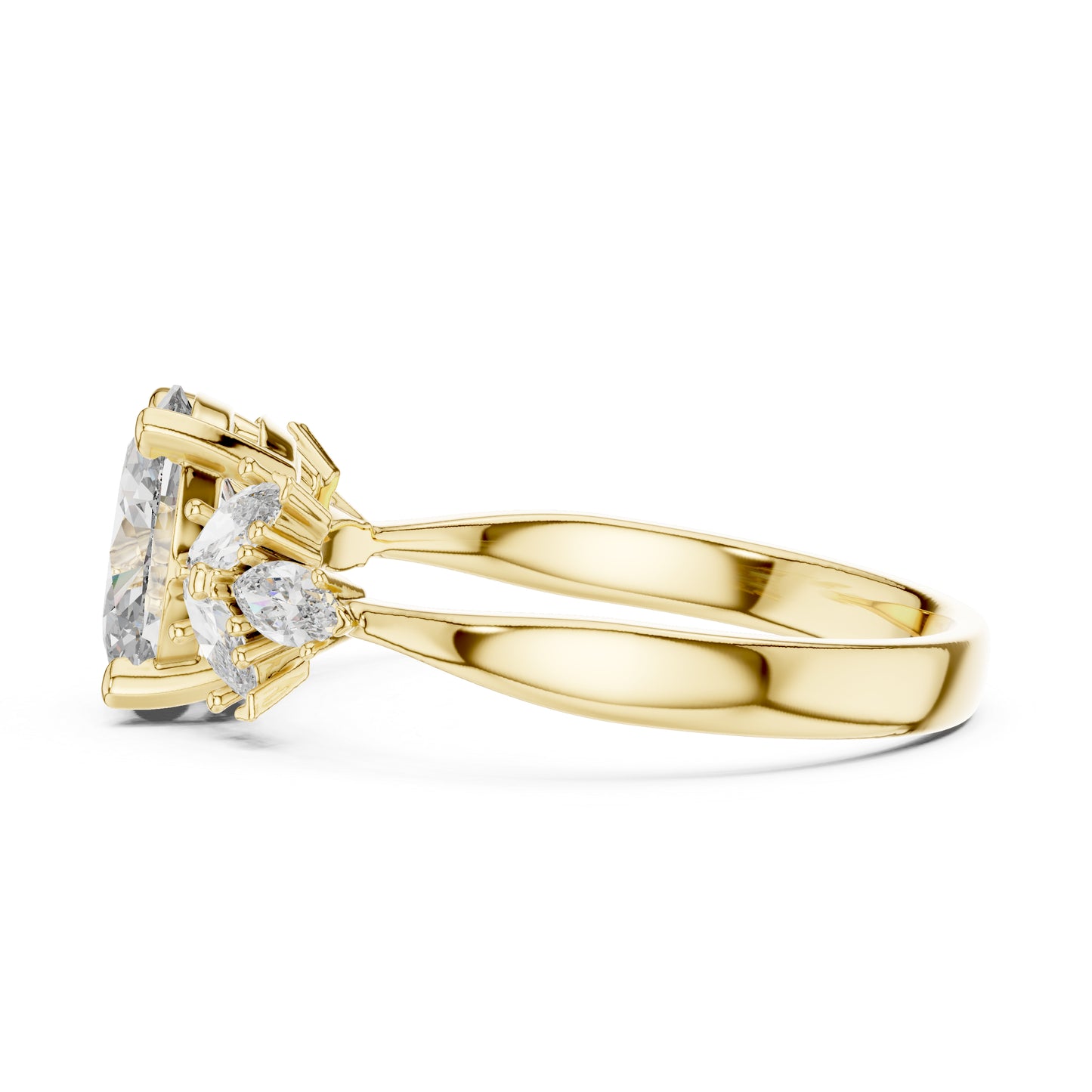 Oval & Marquise Lab-Grown Diamond Solitaire Ring in 14K Yellow Gold | PureCarat