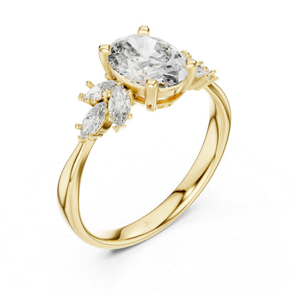 Oval & Marquise Lab-Grown Diamond Solitaire Ring in 14K Yellow Gold | PureCarat