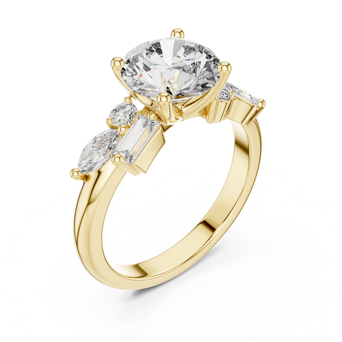 14K White Gold Marquise, Bug & Round Cut Diamond Engagement Ring for Women – Pure Carat