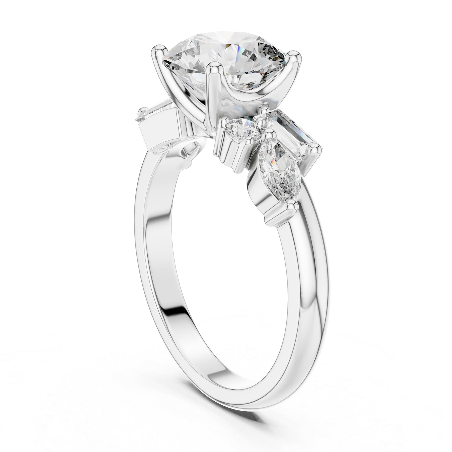 14K White Gold Marquise, Bug & Round Cut Diamond Engagement Ring for Women – Pure Carat