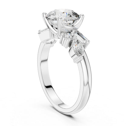 14K White Gold Marquise, Bug & Round Cut Diamond Engagement Ring for Women – Pure Carat