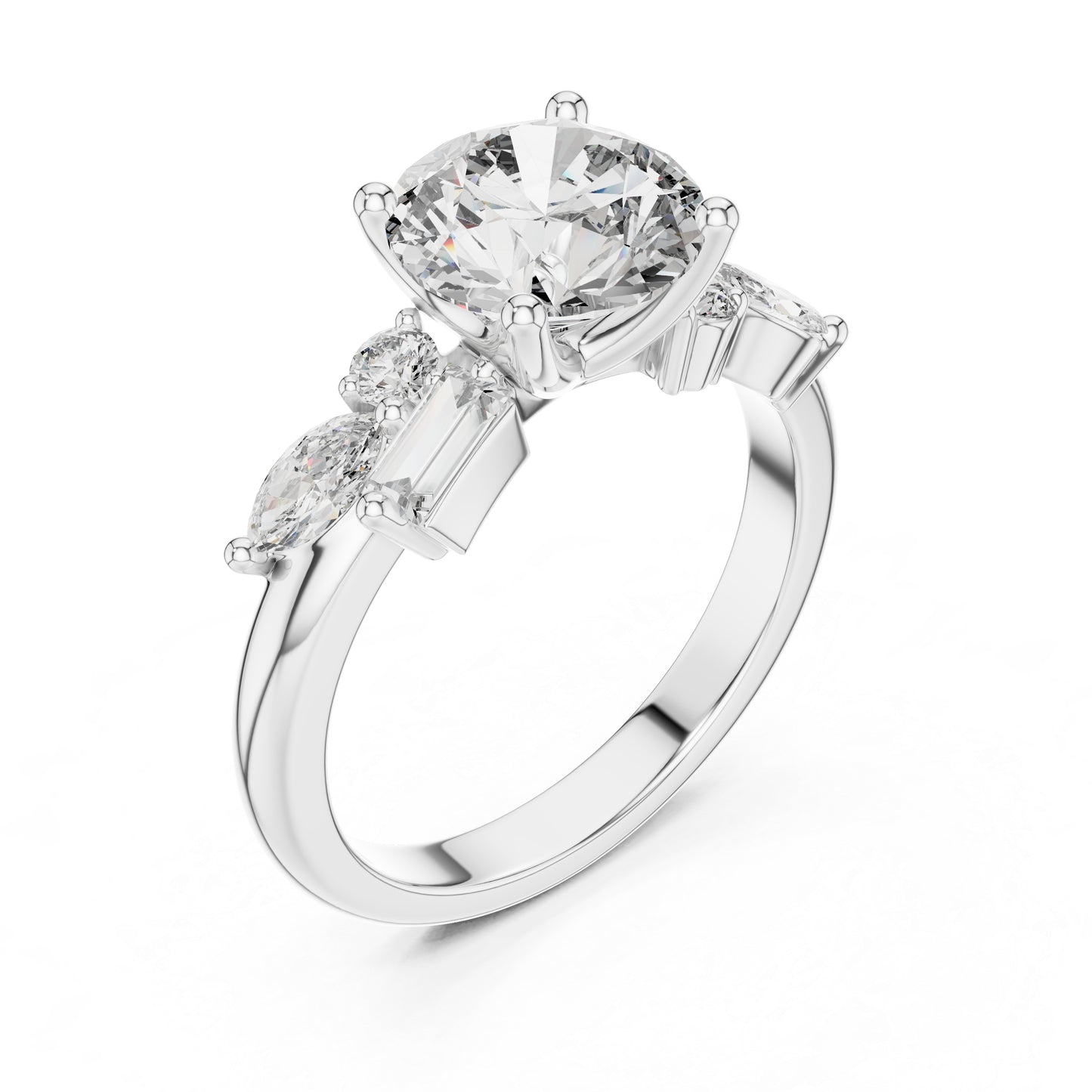 14K White Gold Marquise, Bug & Round Cut Diamond Engagement Ring for Women – Pure Carat