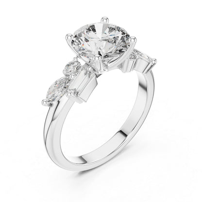 14K White Gold Marquise, Bug & Round Cut Diamond Engagement Ring for Women – Pure Carat