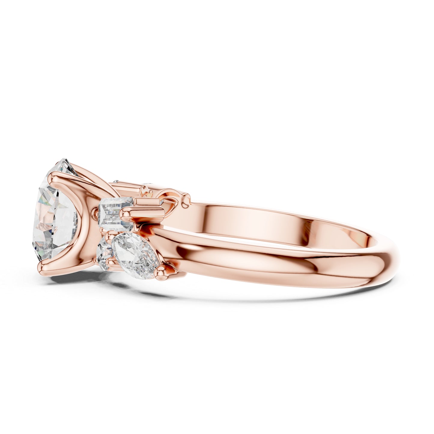 14K White Gold Marquise, Bug & Round Cut Diamond Engagement Ring for Women – Pure Carat