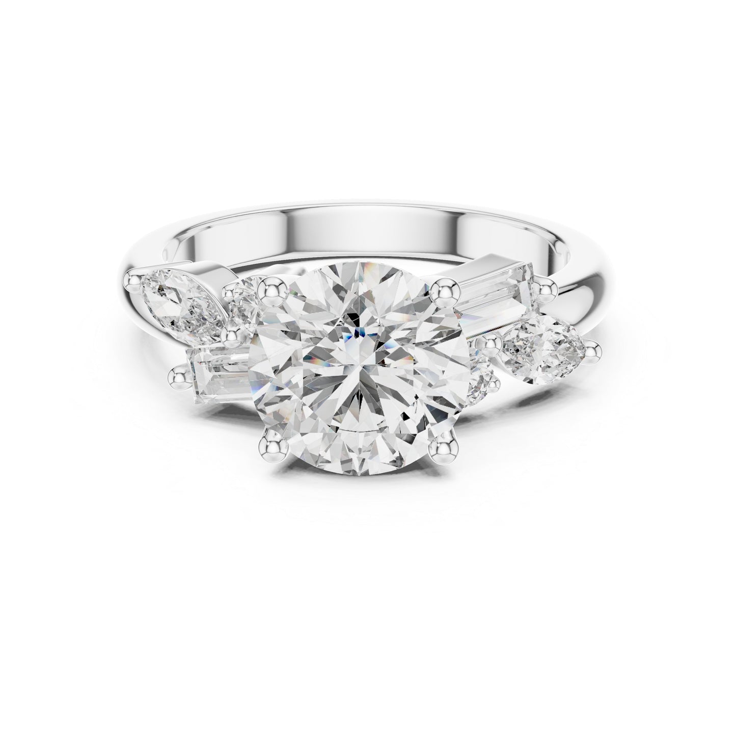 14K White Gold Marquise, Bug & Round Cut Diamond Engagement Ring for Women – Pure Carat