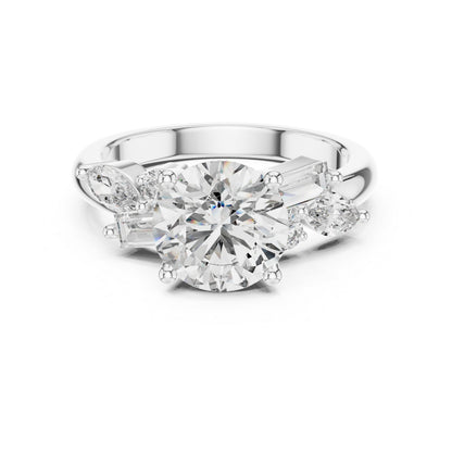 14K White Gold Marquise, Bug & Round Cut Diamond Engagement Ring for Women – Pure Carat