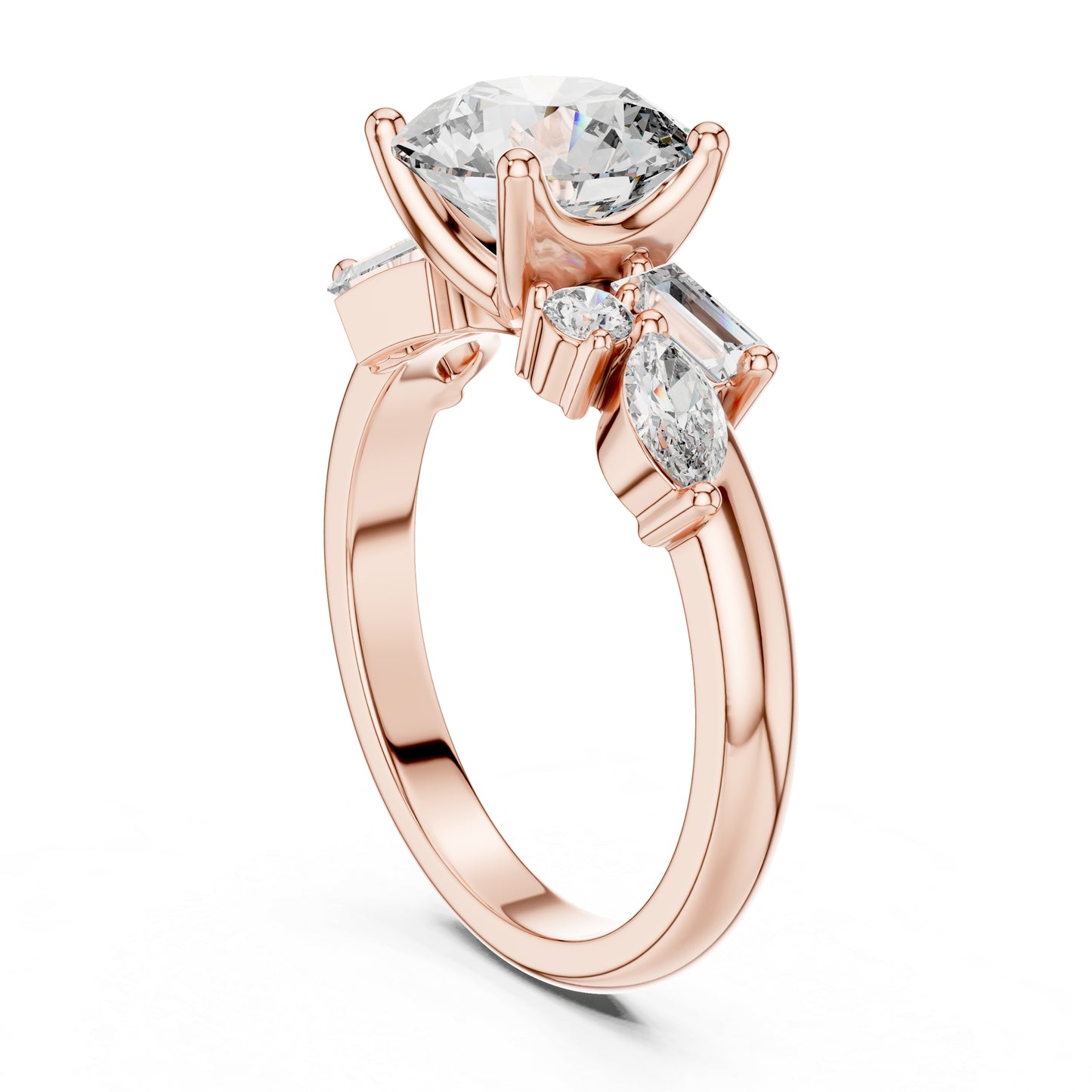 14K White Gold Marquise, Bug & Round Cut Diamond Engagement Ring for Women – Pure Carat