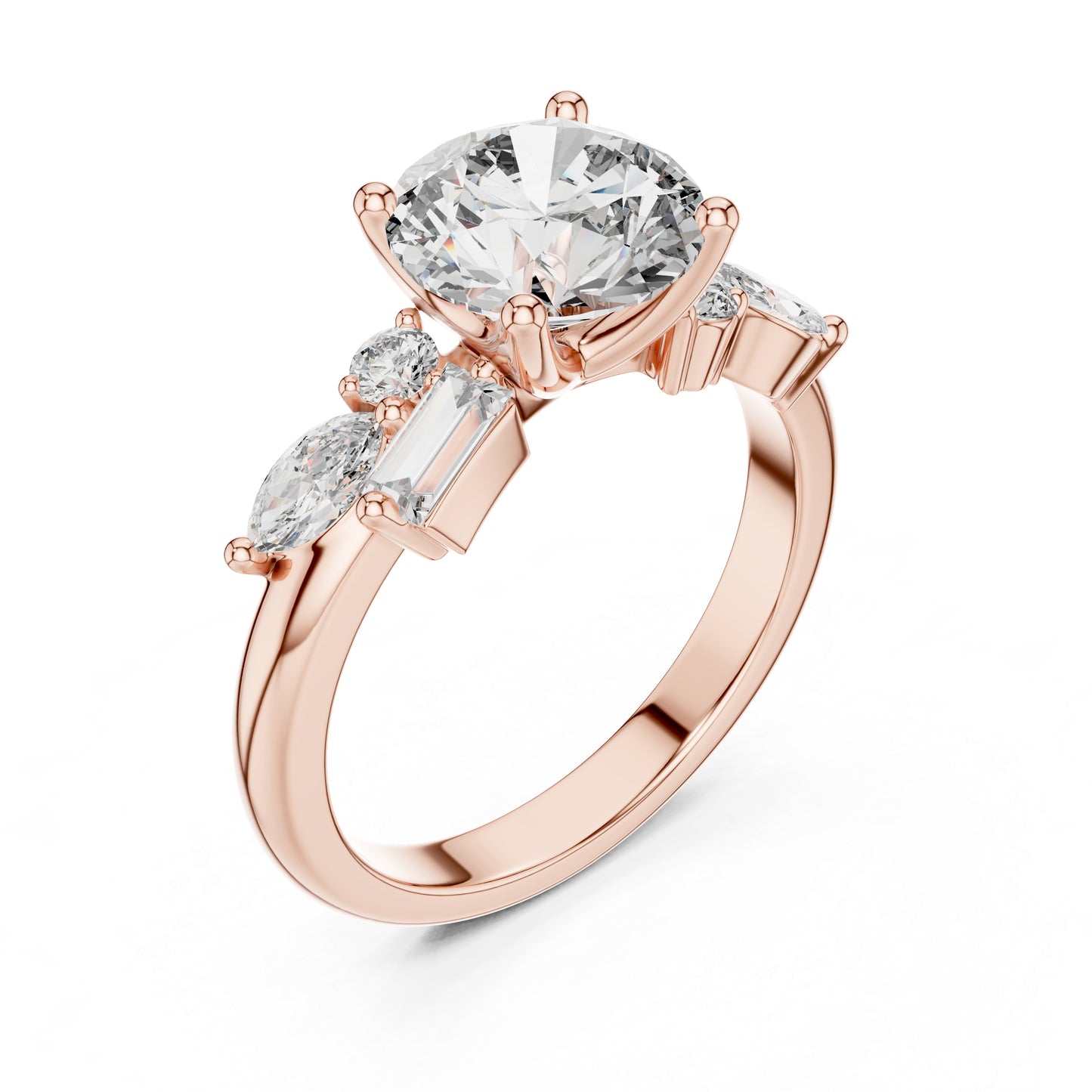 14K White Gold Marquise, Bug & Round Cut Diamond Engagement Ring for Women – Pure Carat
